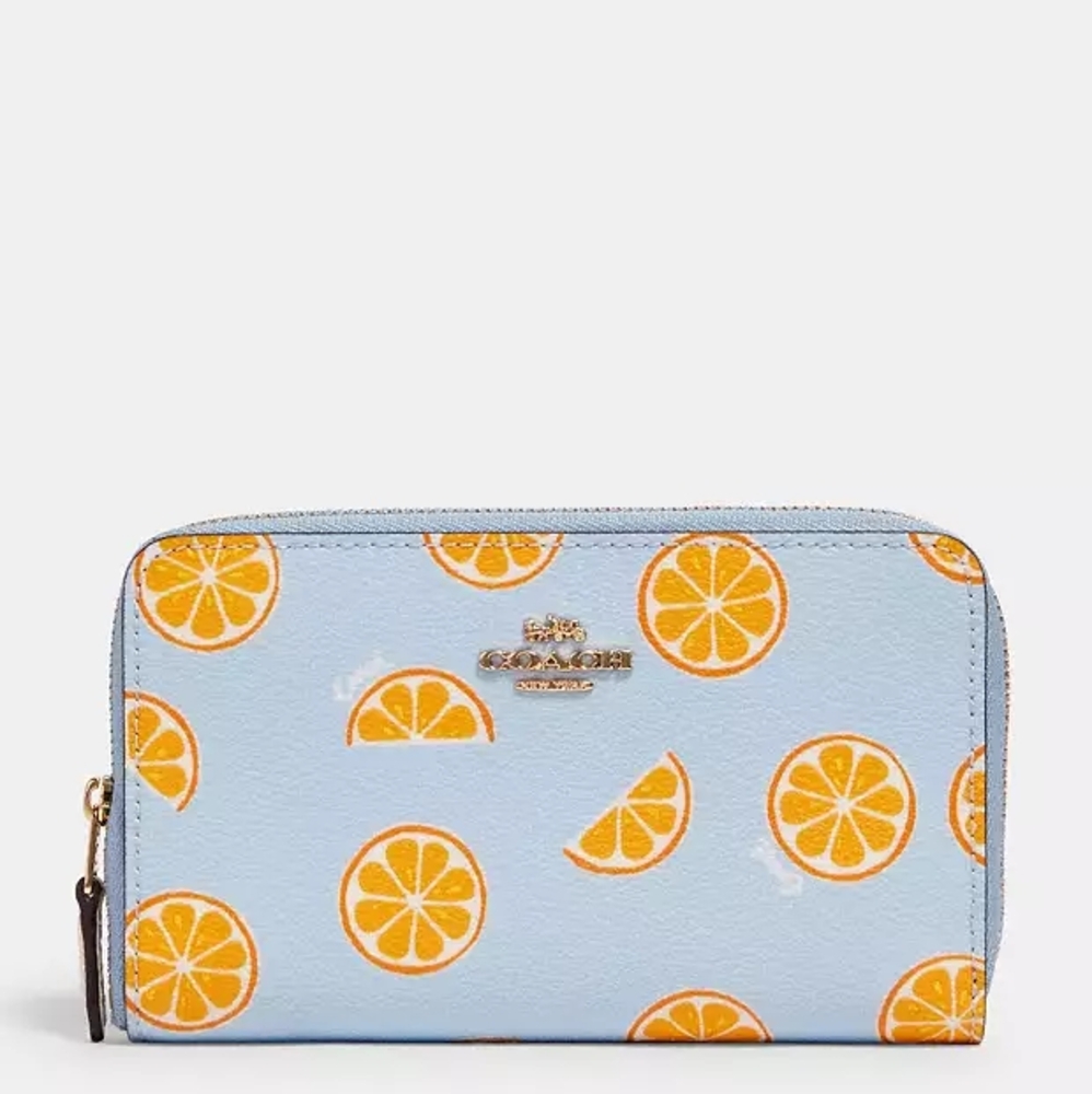 Coach Blue Citrus Medium Zip Around Wallet